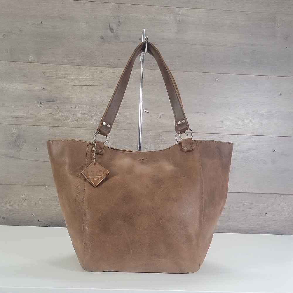 Hide & Drink Brown Leather Tote Shoulder Bag Purse Handbag